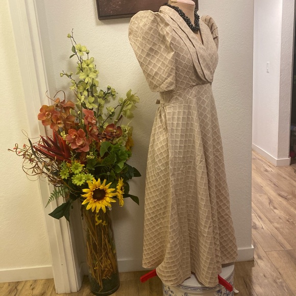 Filipiniana Vintage-Inspired Cream Midi Dress with Puff Shoulders Fits S, M, & L - Picture 6 of 8
